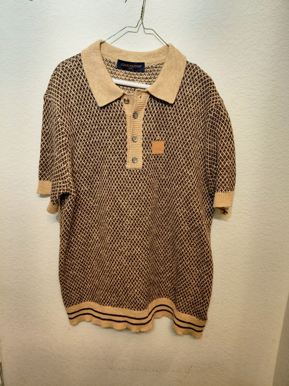 Louis Vuitton Tan/Brown Marque LV Déposée 100% Cotton Men's Polo T-Shirt Large